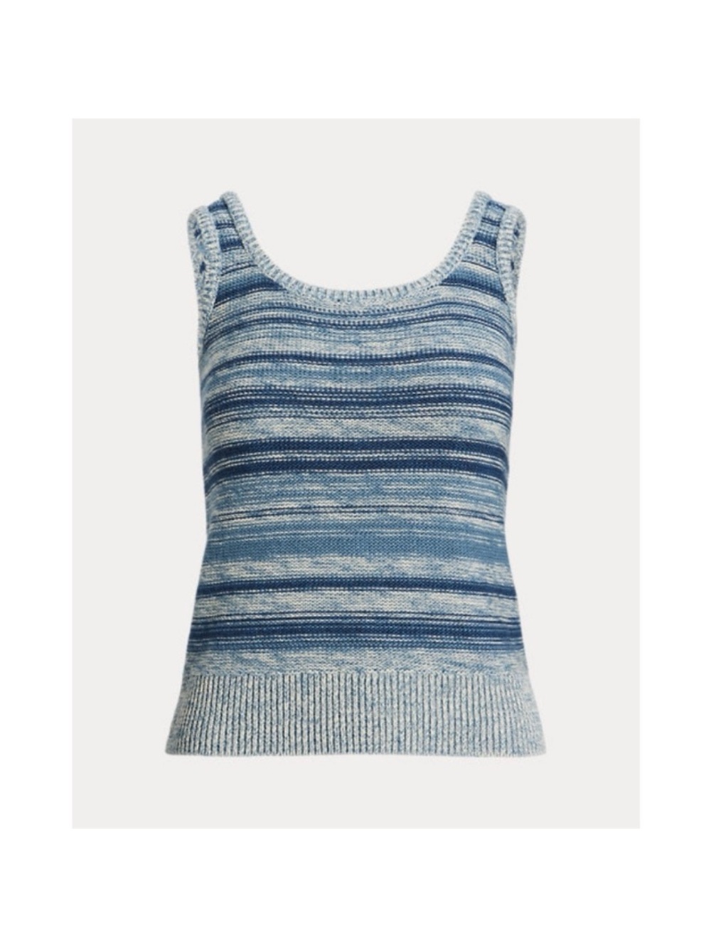 Lauren Ralph Lauren Blue Multi-Stripe Knit Linen Blend Tank Top Size 2X - Picture 3 of 12